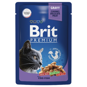 Brit Premium Adult Cat Пауч треска в соусе, Брит