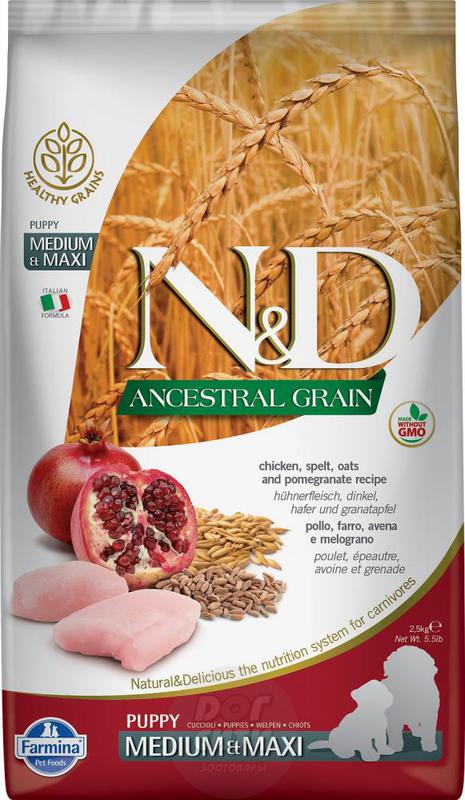 Farmina N&D Low Ancestral Grain Chicken & Pomegranate Puppy Medium & Maxi, Фармина