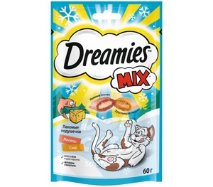 Вискас лакомые подушечки Dreamies Mix с лососем и сыром, Whiskas