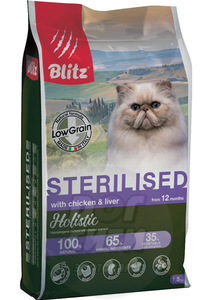 Blitz Holistic Chicken & Liver Adult Sterilised Cat (Low Grain), Блитс