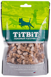 TITBIT Косточки мясные для собак с индейкой и творогом, Титбит