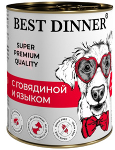 Best Dinner с говядиной и языком для щенков и взрослых собак, Бест Диннер