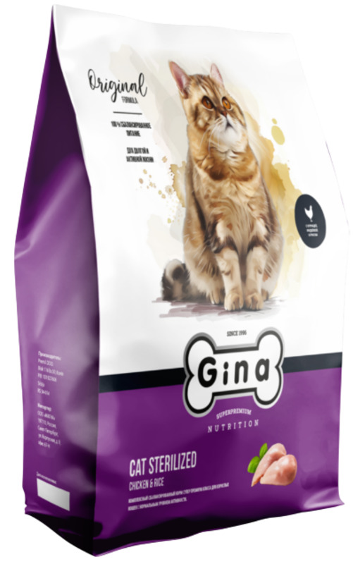 Gina для стерилизованных кошек с Курицей и рисом, Джина