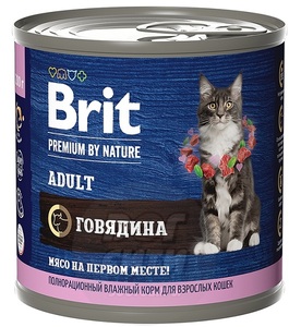 Brit premium by nature консервы с мясом говядины для кошек, Брит