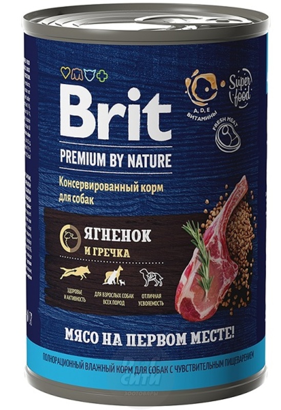 Brit Premium by Nature adult dog sensitive консервы с ягненком и гречкой, Брит