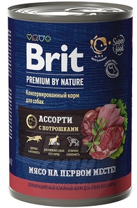 Brit Premium by Nature Adult Dog консервы мясное ассорти с потрошками, Брит 410 г