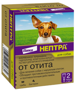 Нептра капли ушные для собак от наружного отита
