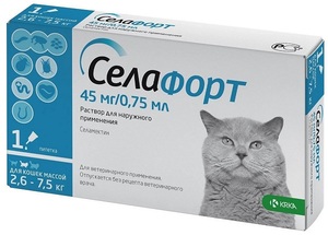KRKA Селафорт капли для кошек, упаковка 0,75 мл 45 мг 2,6-7,5 кг
