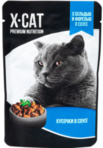 Консервы X-CAT Premium Nutrition cельдь и форель в соусе, Икс-кэт 85 г
