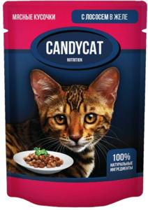 Консервы Candy Cat для кошек лосось в желе, Кэнди Кэт