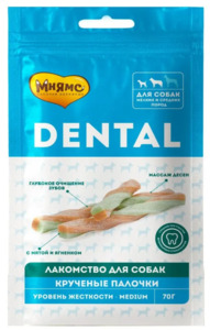 Лакомство Мнямс Dental Крученые палочки с ягненком и мятой для собак