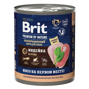 Brit Premium By Nature консервы с индейкой и уткой для собак,Брит 850 г индейка/утка