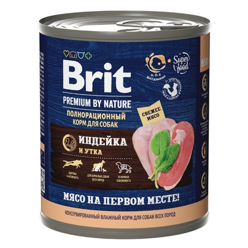 Brit Premium By Nature консервы с индейкой и уткой для собак, Брит