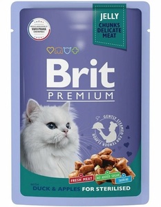 Brit Premium в желе для стерилизованных кошек, утка яблоко, Брит 85гр