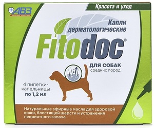 Капли дерматологические АВЗ Fitodoc для собак средних  пород, Фитодок  4,8 мл 4 пипетки