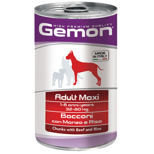 Gemon Dog Maxi консервы для собак крупных пород кусочки говядины с рисом  , Джемон 1250гр кусочки говядины с рисом
