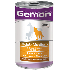 Gemon Dog Medium консервы с кусочками  кусочки курицы с индейкой , Джемон