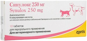 Синулокс 250 мг, Synulox 10 таблеток 250 мг
