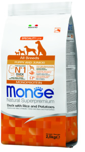 Monge Speciality Line Monoprotein для щенков всех пород утка с рисом и картофелем, Монж Спешл