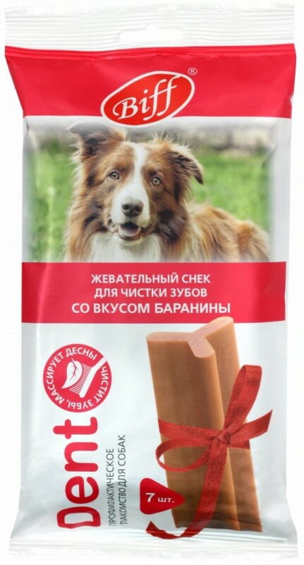Biff Dent Снек для чистки зубов собак крупных пород, баранина, Бифф