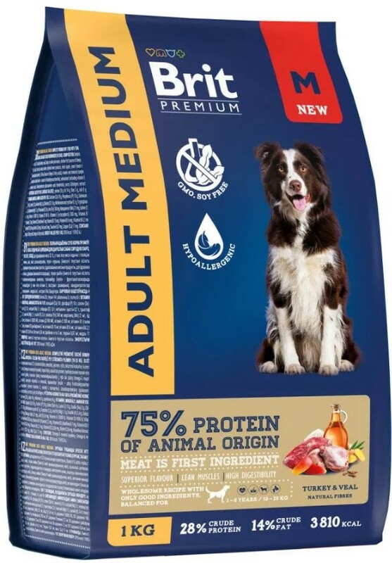 Brit Premium Dog Adult Medium с индейкой и телятиной, Брит Премиум