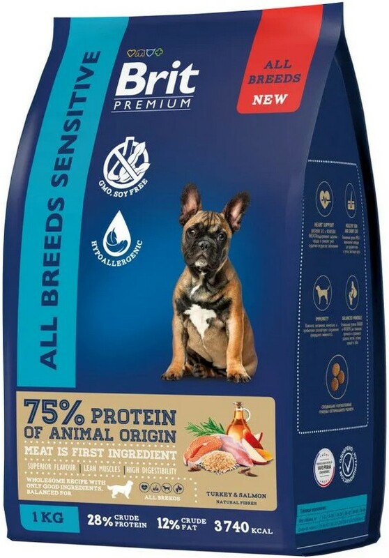 Brit Premium Dog All Breeds Sensitive с лососем и индейкой, Брит Премиум