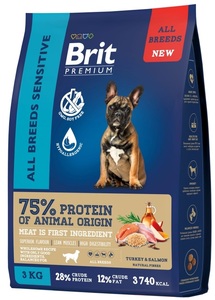 Brit Premium Dog All Breeds Sensitive с лососем и индейкой, Брит Премиум 1 кг