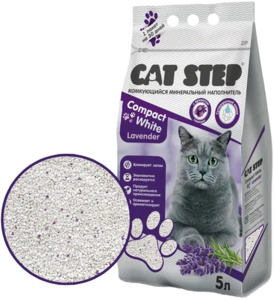 Наполнитель Cat Step Compact White Лаванда минеральный комкующийся, Кэт Стэп