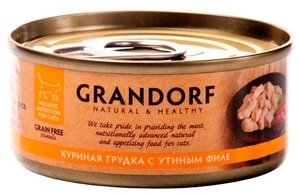 Grandorf консервы для кошек куриная грудка с утиным филе, Грандорф 70г