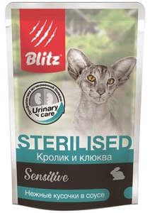 Blitz Sensitive кролик с клюквой в соусе для кошек, Блитс 85 г