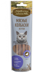Деревенские лакомства Мясные колбаски для кошек с уткой 45г