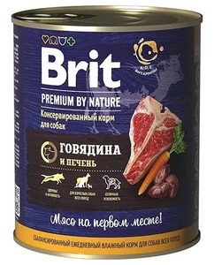 Брит Premium Adult Dog консервы говядина и печень 850г