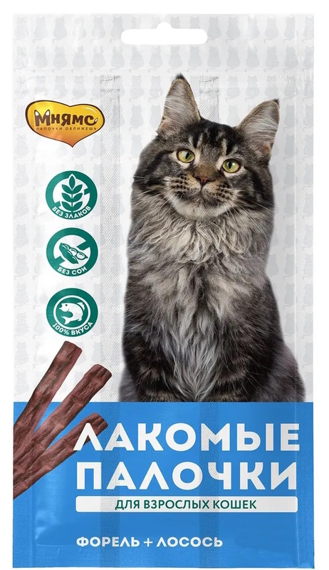 Мнямс Лакомые палочки для кошек, лосось и форель