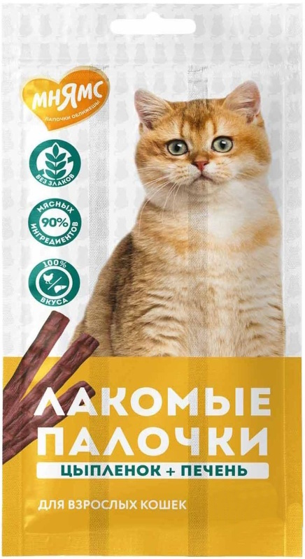 Мнямс Лакомые палочки для кошек, цыпленок и печень