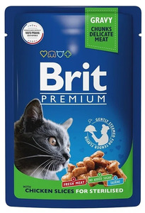 Brit premium sterilised cat пауч цыпленок в соусе, Брит