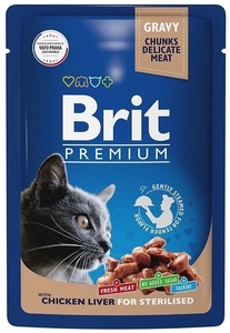 Brit premium sterilised cat куриная печень в соусе, Брит