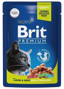 Brit premium sterilised cat ягненок и говядина в соусе, Брит