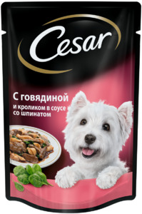 Цезарь пауч говядина и кролик в соусе со шпинатом для собак, Cesar