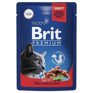 Brit Premium Adult Cat Пауч говядина и горошек, Брит