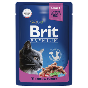 Brit Premium Adult Cat Пауч цыплёнок и индейка, Брит