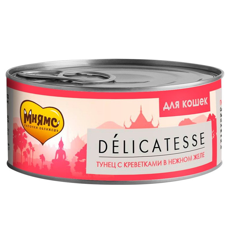 Мнямс Консервы для кошек в желе тунец с креветками