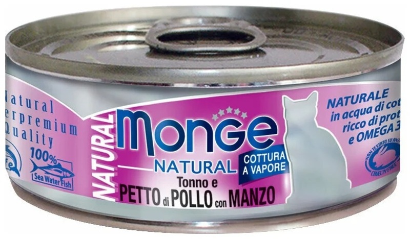 Монж Кэт Натурал консервы для кошек с курицей и говядиной,Monge Cat Natural
