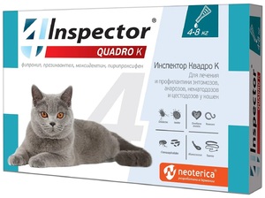 Капли Inspector Quadro для кошек от 4кг до 8кг, Инспектор Квадро 1 пипетка