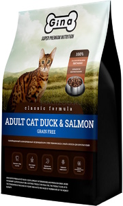 Gina Grain Free Adult Cat Duck & Salmon, Джина 1 кг