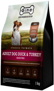Gina Grain Free Adult Dog Duck & Turkey, Джина