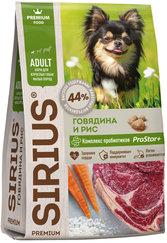 Сириус Говядина с рисом для взрослых собак малых пород, Sirius