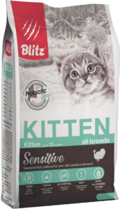 Blitz Sensitive с индейкой сухой корм для котят всех пород, Блитс