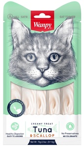 Wanpy Cat Лакомство для кошек Нежное пюре  из тунца и гребешка, Ванпи
