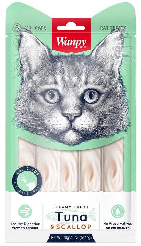 Wanpy Cat Лакомство для кошек Нежное пюре  из тунца и гребешка, Ванпи