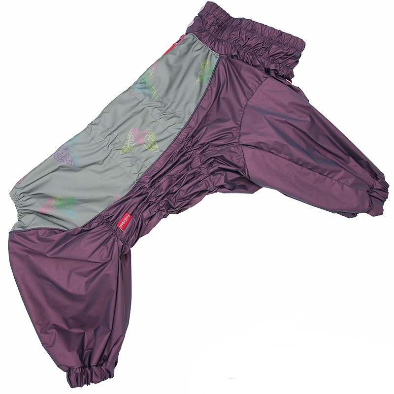 Комбинезон дождевик ForMyDogs Бабочки пурпурный/серебро для девочек, ФоМайДог